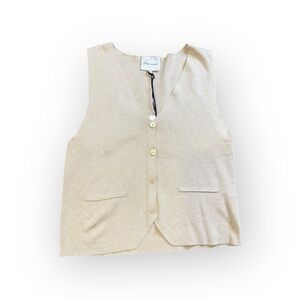 Pink Rose Button-Front Knit Vest in Heather Oatmeal (M) NWT